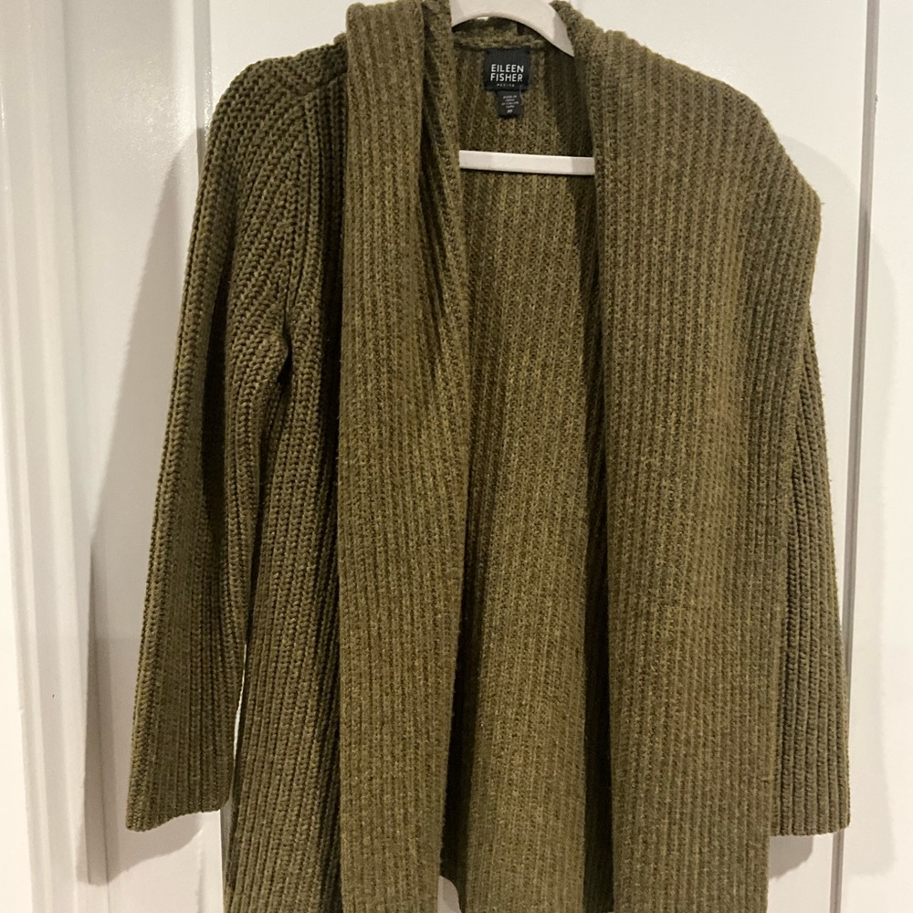 Eileen Fisher Green Ribbed Knit Cardigan